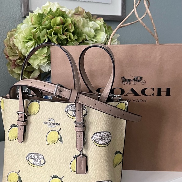 Coach Mollie Lemon Print Tote Bag - Yellow and Cream - Picture 2 of 6